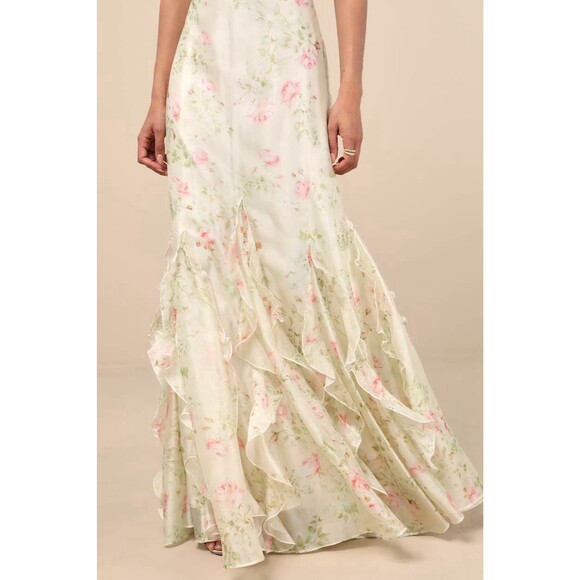 Lulus Deluca Dress Women's XS Cream Floral Maxi Ruffled Sleeveless NWOT - Picture 4 of 14